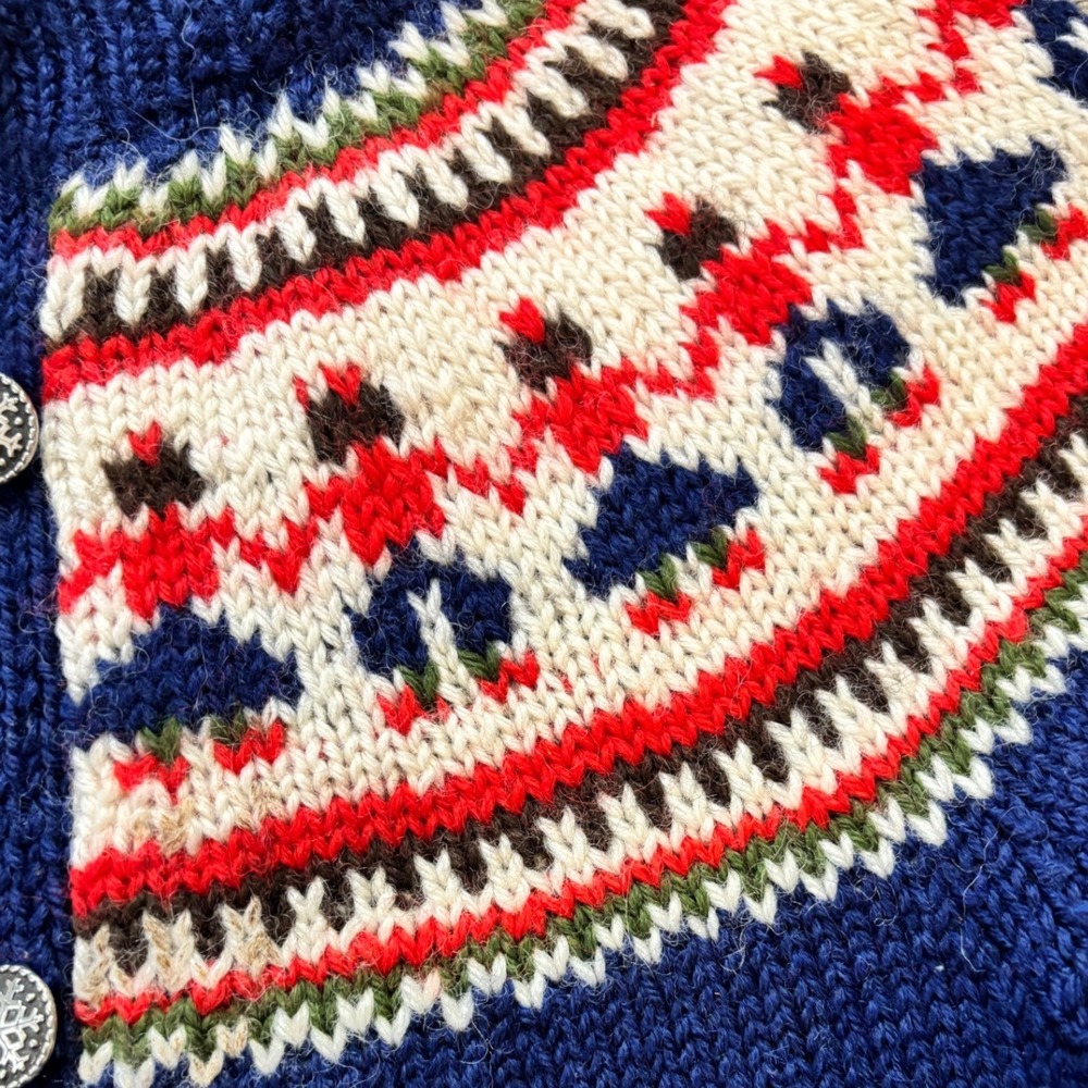 Norsk Handstrikkas Kids Hand Knitted Wool Cardigan Bergen Norway Blue Fair Isle - Picture 4 of 7